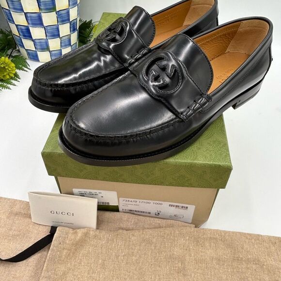 Men’s Gucci interlocking GGleather loafers size 10 made in Italy - Picture 2 of 10